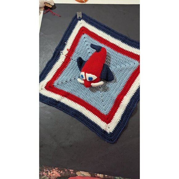 Handmade Crochet Baby Lovey Blanket With airplane Design By Hooked On The Sea - - Picture 6 of 6